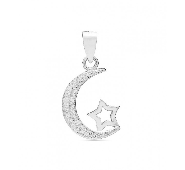 COLGANTE PLATA MEDIA LUNA Y ESTRELLA CIRCONITAS CO2639