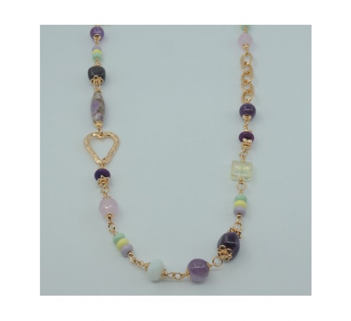 COLLAR IVOIRE METAL DORADO PIEDRAS COLORES Z2015098/RS