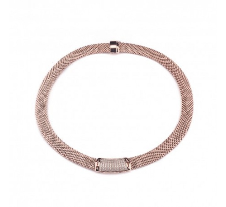 GARGANTILLA METAL CAPADO ROSADO CON CIRCONITAS J4079