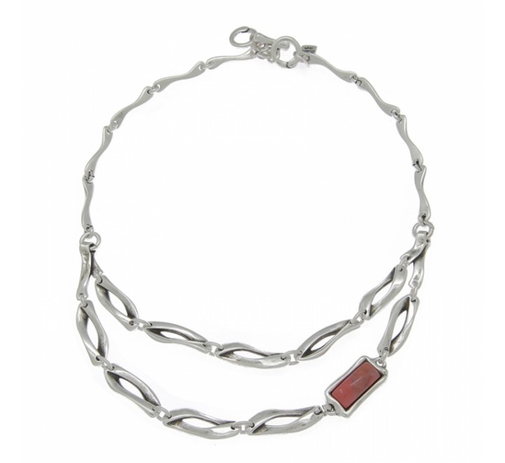 COLLAR  PLATA DOBLE PIEDRA NARANJA 172812