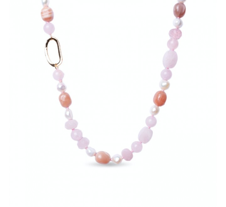 COLLAR LUXENTER SGNX14772800 LARGO DORADO Y PIEDRAS ROSAS