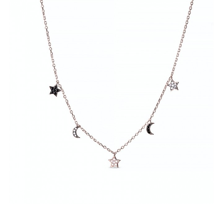 COLLAR LUXENTER NQ078R2000 PLATA CHAPADA ROSADA PIEDRAS