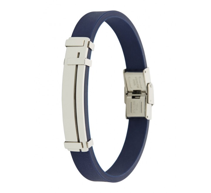 PULSERA MAREA SILICONA AZUL LISA Y ACERO D00103/110