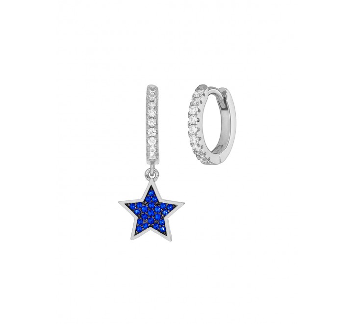 PENDIENTES MAREA PLATA AROS ESTRELLA AZUL D02101/AV