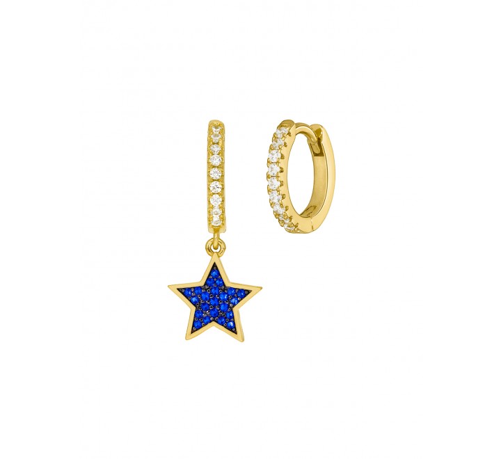 PENDIENTES MAREA PLATA DORADA ARO ESTRELLA AZUL D02101/AZ