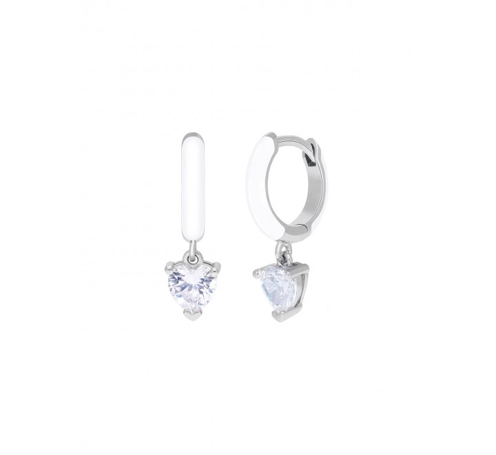 PENDIENTES MAREA PLATA AROS ESMALTE BLANCO D02301/AI