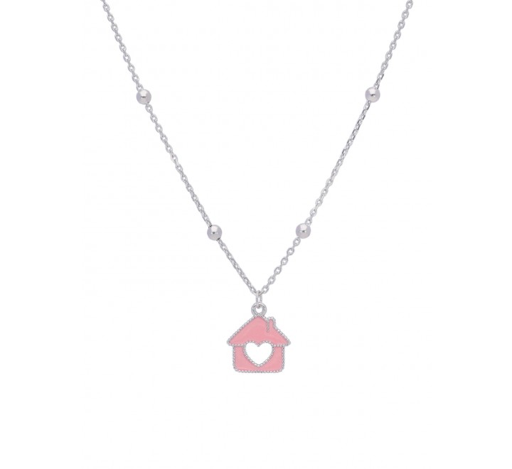 GARGANTILLA MAREA PLATA CASITA ESMALTADA ROSA D02407/AK