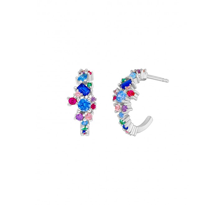 PENDIENTES PLATA ARO CON CIRCONITAS COLORES D02501/AM
