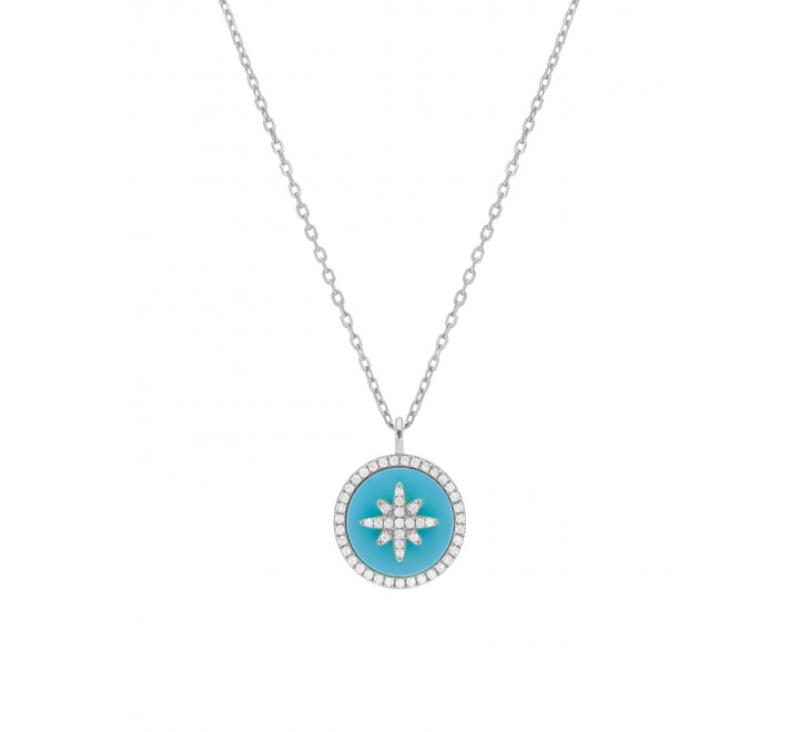 GARGANTILLA MAREA PLATA CON CIRCONITAS Y TURQUESA D02507/AR