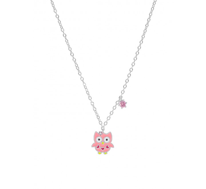 GARGANTILLA MAREA PLATA BUHO ESMALTE ROSA D03007/AL