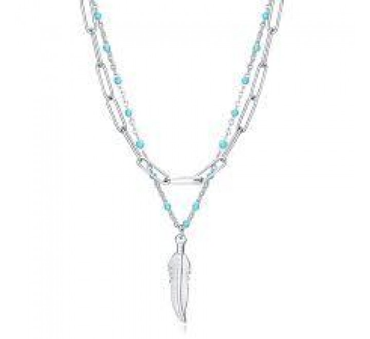 COLLAR DOBLE ACERO ESMALTE AZUL PLUMAS 75308C01000
