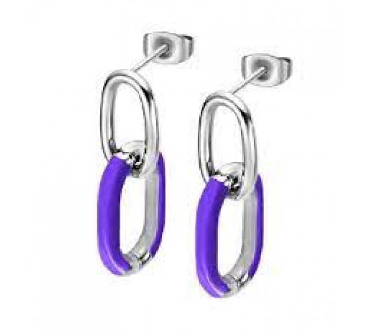 PENDIENTES LOTUS ACERO ESLABON ESMALTE LILA LS2330/4/1