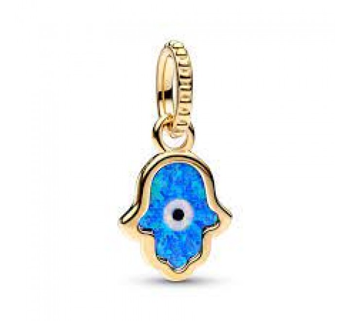 CHARM PANDORA PLATA DORADA HAMSA AZUL MANO FATIMA 762699C01