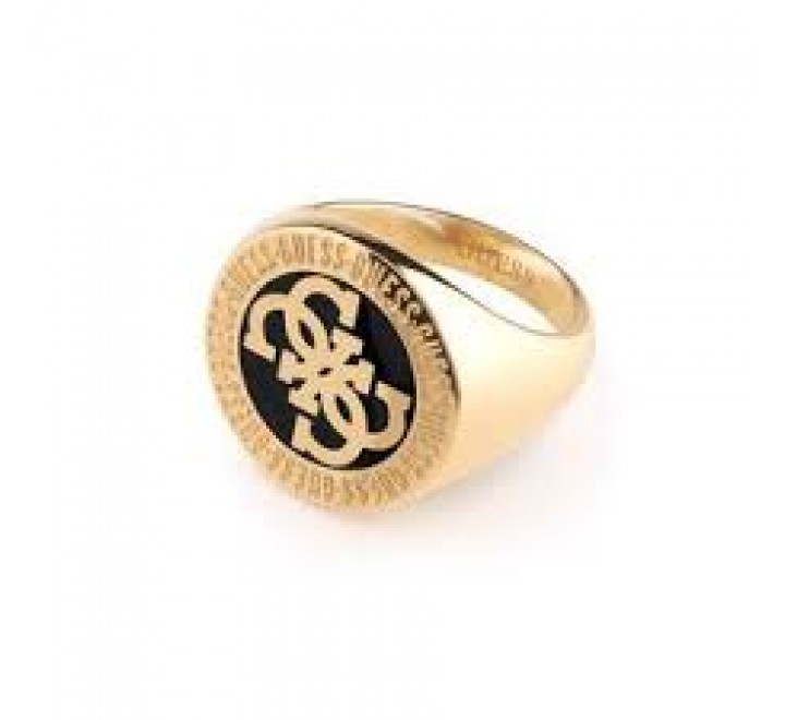 ANILLO GUESS ACERO DORADO LOGO NEGRO JUMR02115JWYGBK62