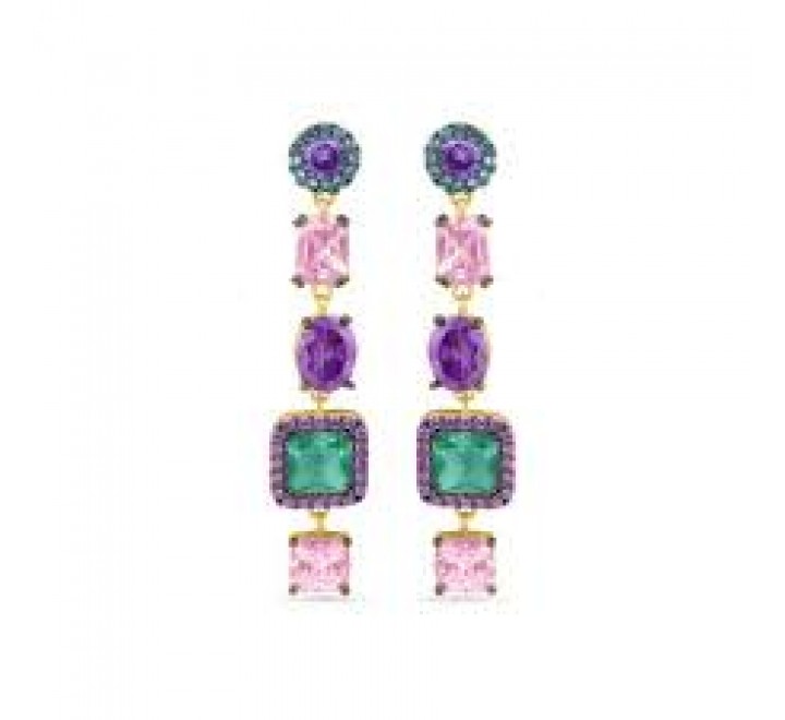 PENDIENTES LUXENTER PLATA DORADA PIEDRAS COLOR EXA499Y2000