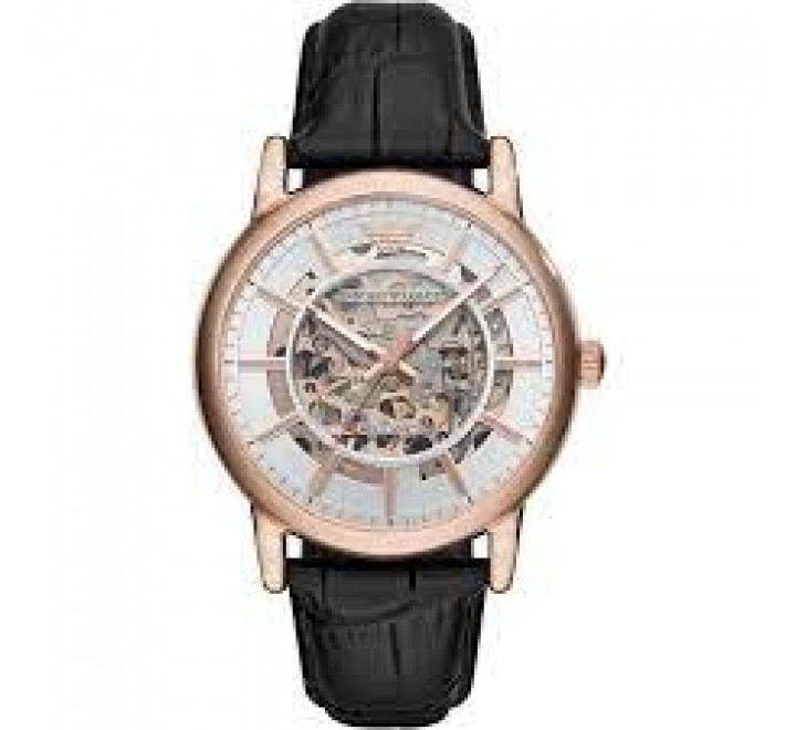 RELOJ EMPORIO ARMANI CAJA ACERO ROSADO CORREA NEGRA AR60007