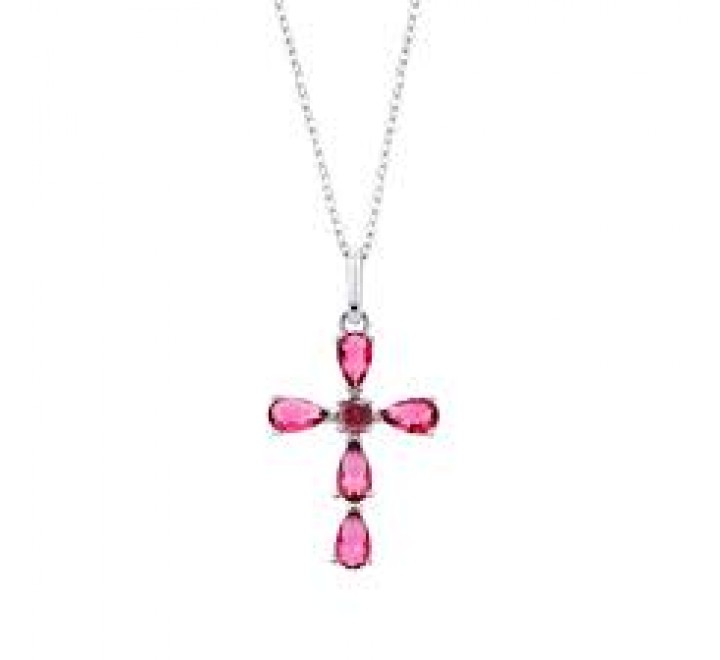 GARGANTILLA LOTUS PLATA CRUZ CIRCONITAS FUCSIA LP3558-1/1