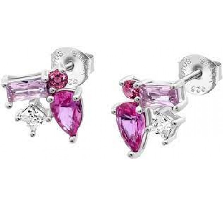 PENDIENTES LOTUS PLATA CIRCONITAS ROSAS LP3591-4/1