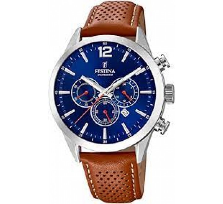 RELOJ FESTINA CRONO CAJA ACERO CORREA PIEL MARRON F20542/3