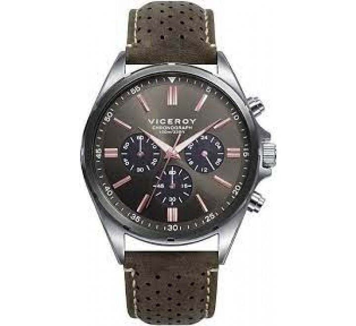 RELOJ VICEROY CAJA ACERO CORREA PIEL GRIS 471297-57