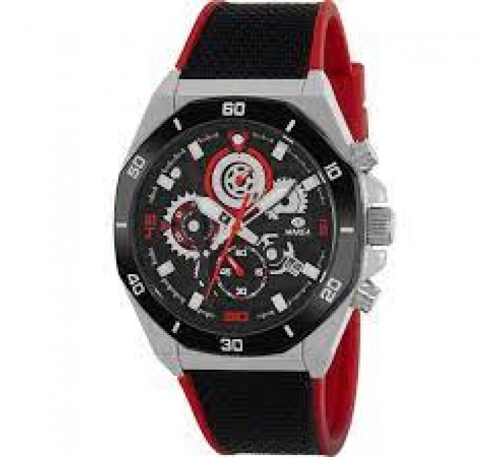 RELOJ MAREA CAJA ACERO CORREA SILICONA NEGRA ROJA B35359/1