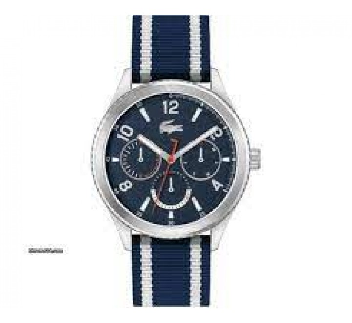 RELOJ LACOSTE CAJA ACERO CORREA TELA AZUL BLANCA 2011290