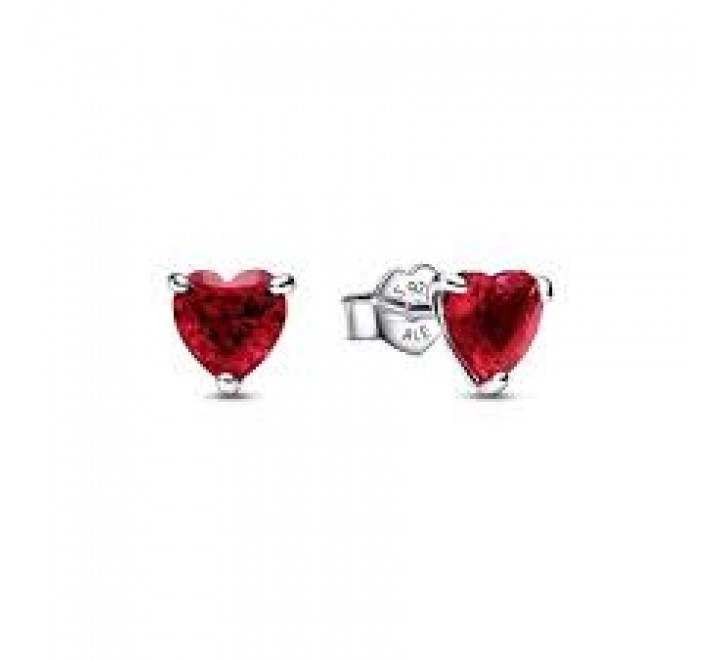 PENDIENTES PANDORA PLATA BOTON CORAZON ROJO 292549C01