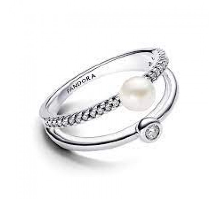 ANILLO PANDORA PLATA DOBLE PERLA Y CIRCONITAS 193147C01-58