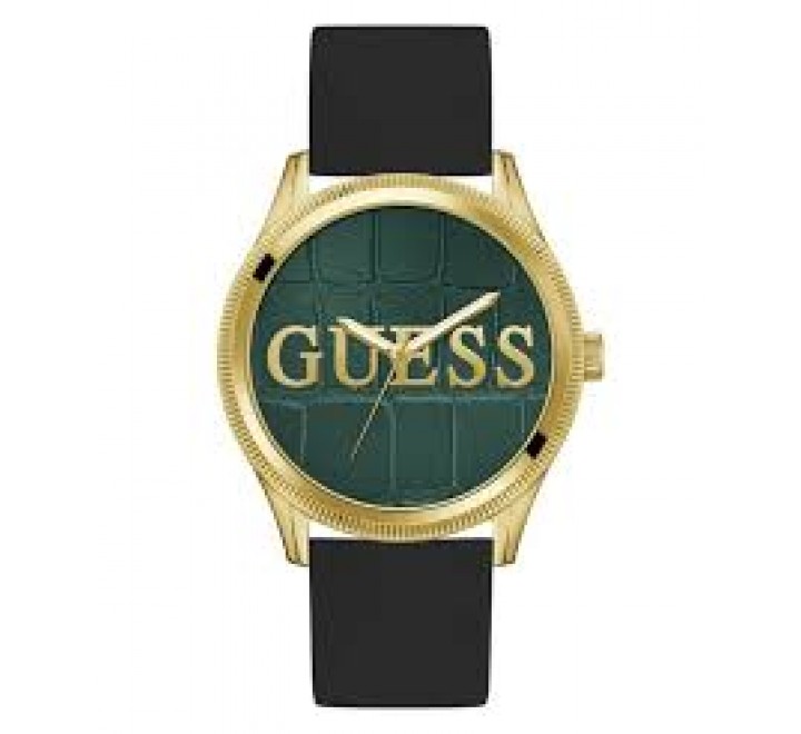 RELOJ GUESS CAJA ACERO DORADA CORREA SILICONA NEGRA GW0887G2