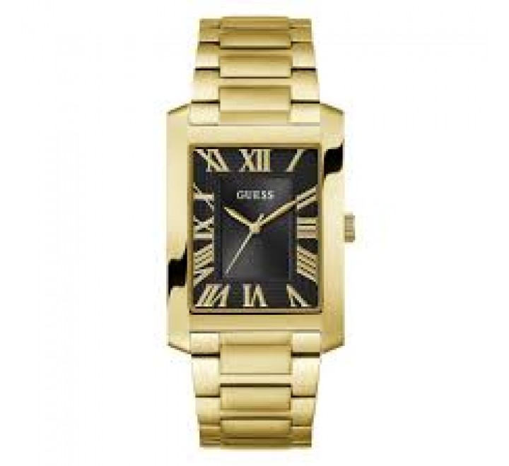 RELOJ GUESS CAJA Y ARMIS ACERO DORADO ESFERA NEGRA GW0896G2