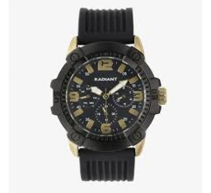 RELOJ RADIANT CORREA SILICONA NEGRA CAJA DORADA RA682701