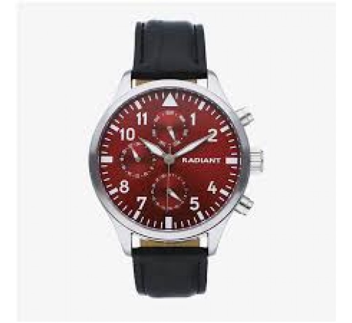 RELOJ RADIANT CORREA PIEL NEGRA ESFERA BURGUNDY RA612710