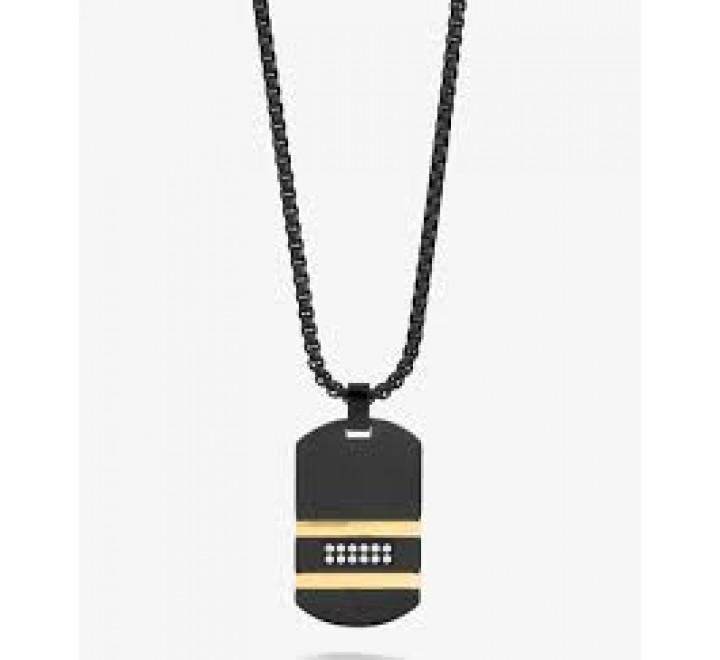 COLLAR CON PLACA RADIANT ACERO NEGRO Y DORADO RH000113