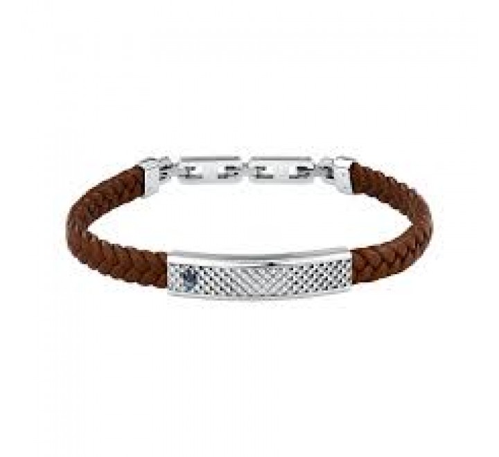 PULSERA MASERATI CUERO TRENZADO MARRON Y ACERO JM525AVE37