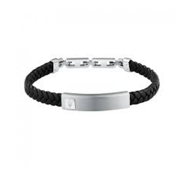 PULSERA MASERATI CUERO TRENZADO NEGRO Y ACERO JM525AVE34