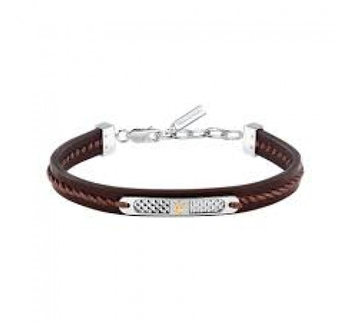PULSERA MASERATI CUERO MARRON Y ACERO JM525AVE31