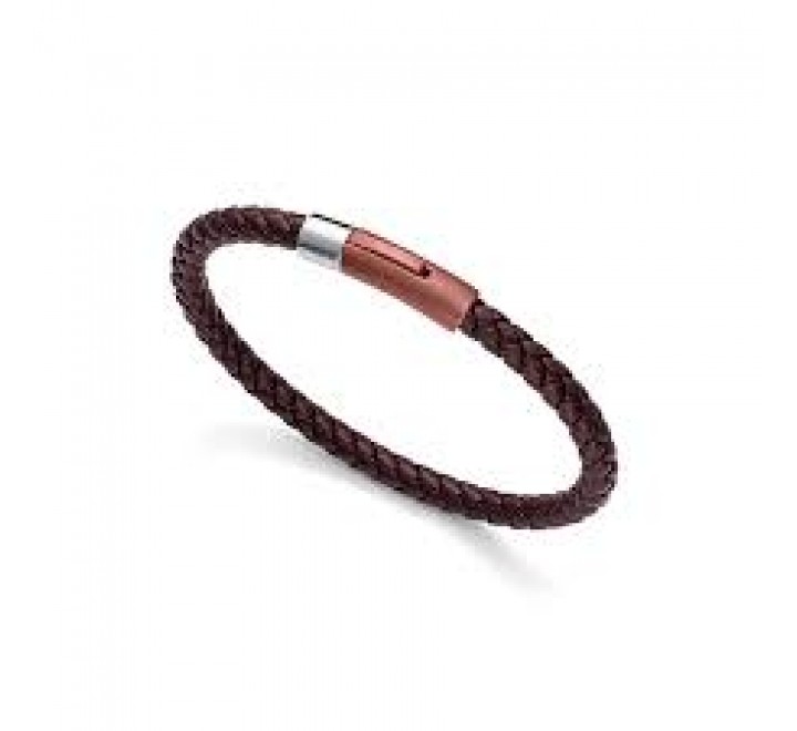 PULSERA VICEORY CUERO MARRON TRENZADO Y ACERO 75347P01011