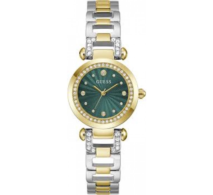 RELOJ GUESS CAJA Y ARMIS BICOLOR DORADO ESF VERDE GW0869L1
