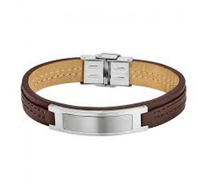 PULSERA LOTUS ACERO Y CUERO MARRON LS1808/2/1