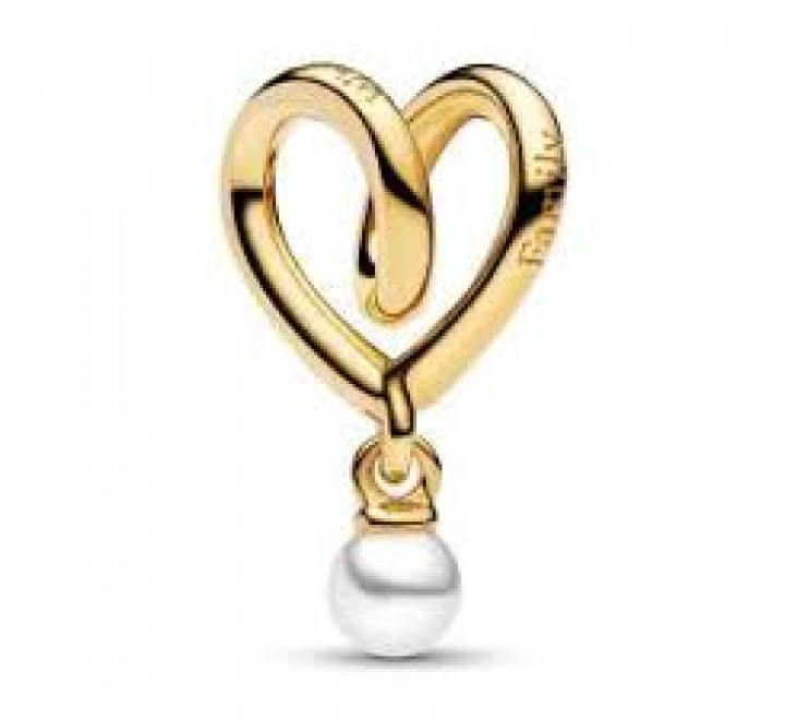 CHARM PANDORA PLATA DORADA CORAZON ENVUELTO PERLA 764138C01