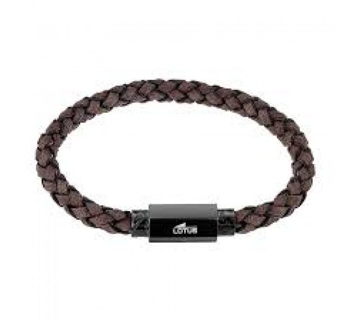 PULSERA LOTUS CUERO TRENZADO MARRON Y ACERO NEGRO LS2381/2/2