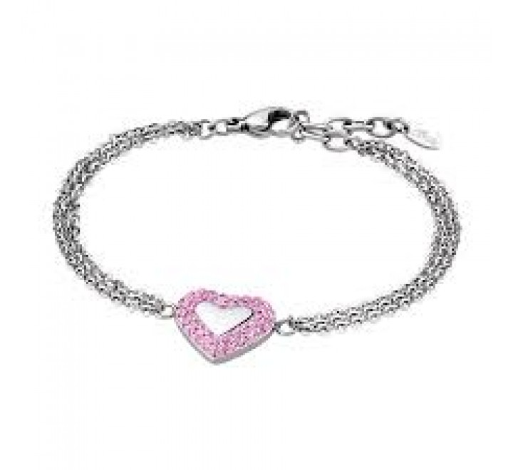 PULSERA LOTUS ACERO CORAZON CIRCONITAS ROSAS LS1768/2/2