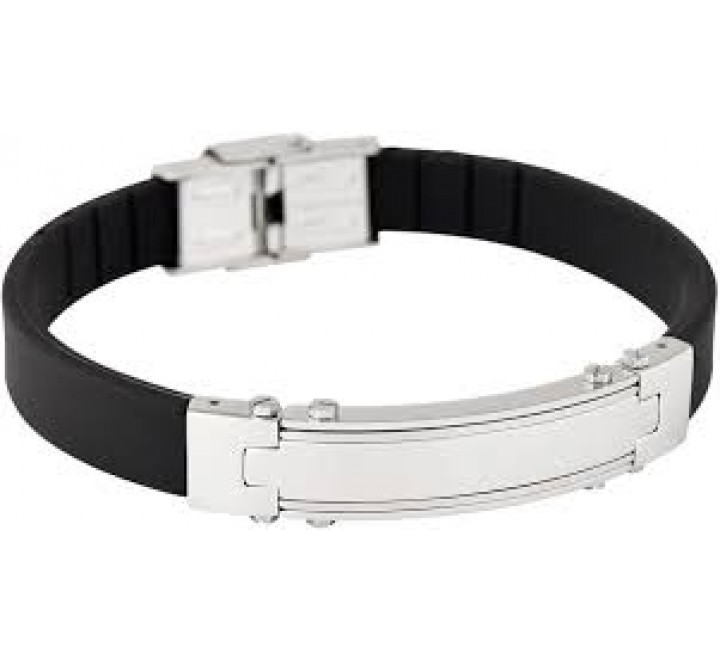 PULSERA LOTUS ACERO Y CORREA SILICONA NEGRA LS1695/2/1