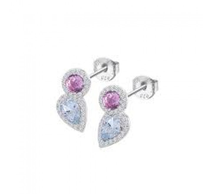 PENDIENTES LOTUS PLATA CIRCONITAS ROSA Y AZUL LP3841-4/1