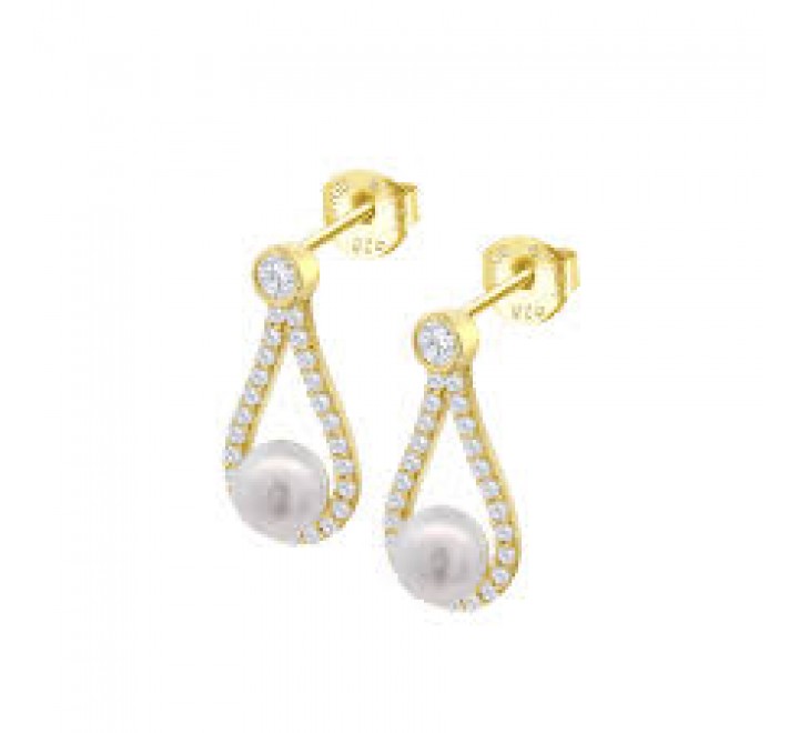 PENDIENTES LOTUS PLATA DORADA LARGOS CON PERLA LP3481-4/2