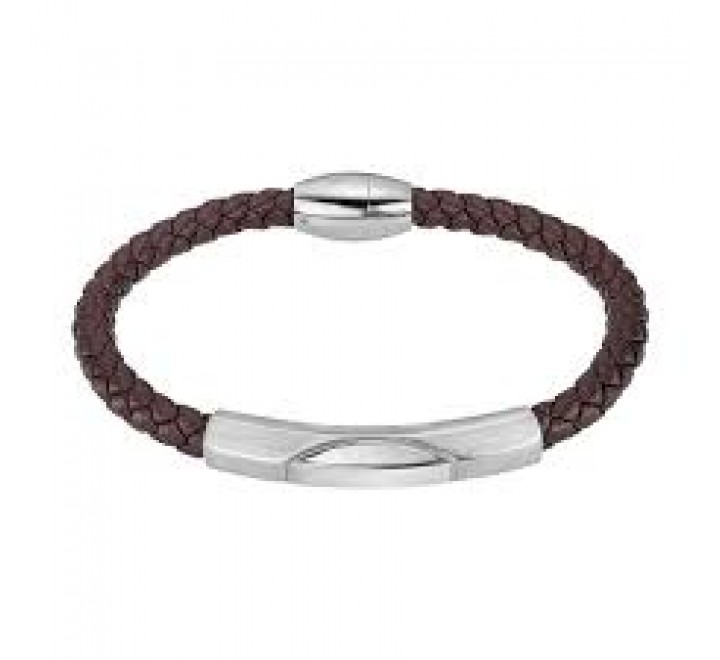 PULSERA LOTUS ACERO CUERO TRENZADO MARRON LS2594/2/2