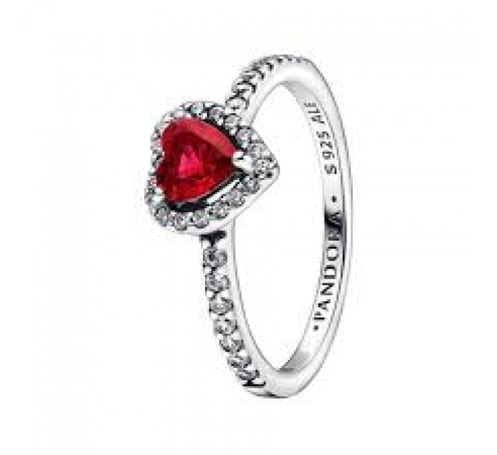 ANILLO PANDORA PLATA CORAZON NIVELADO ROJO N?12 198421C02-52