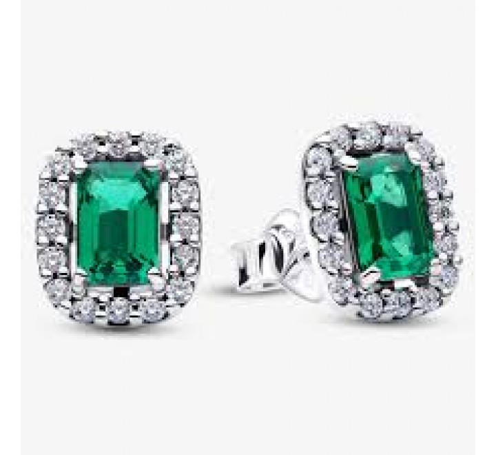 PENDIENTES PANDORA PLATA HALO RECTANGULAR VERDE 294501C01
