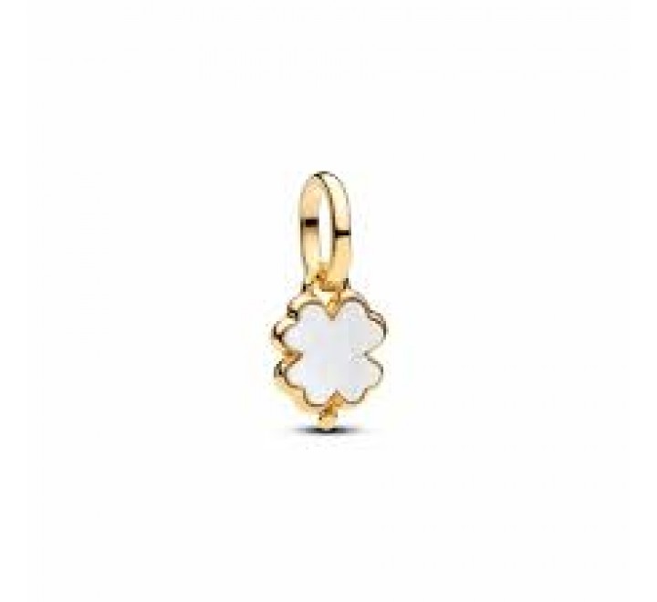 CHARM PANDORA PLATA DORADA TREBOL SUERTE BLANCO 764564C01