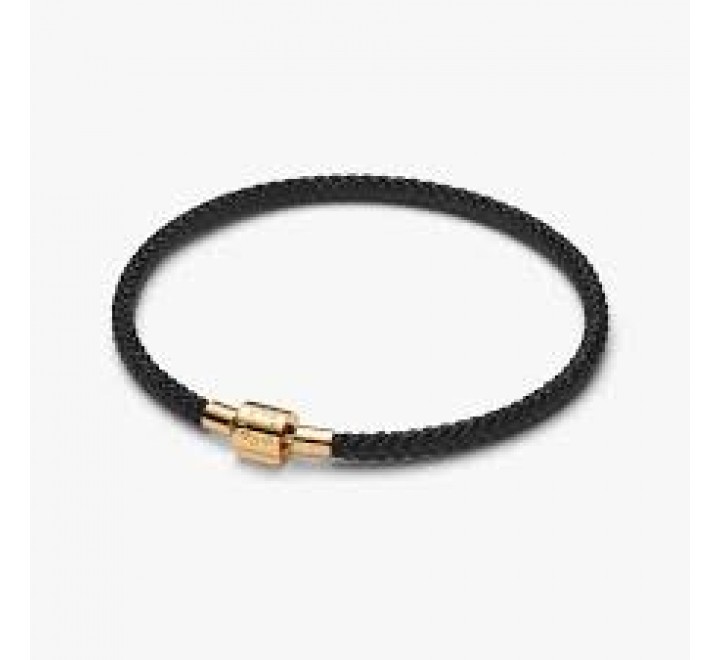 PULSERA PANDORA BROCHE DORADO CUERO NEGRO 19CM 564530C01-S2